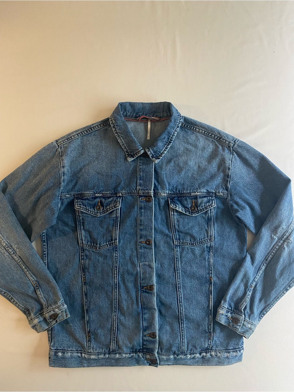 We The Free People Denim Jean Trucker Jacket Women M Distressed